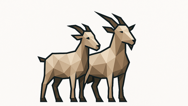 Logo of 'Two Good Goats' with stylized images of two goats on a white background.